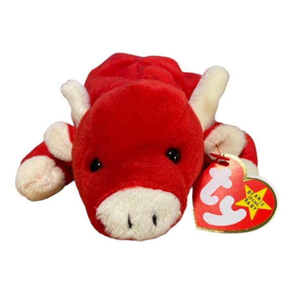 Ty Beanie Baby Snort The Bull Plush Toy Red & White Collectible 1990s Original T - Picture 1 of 10